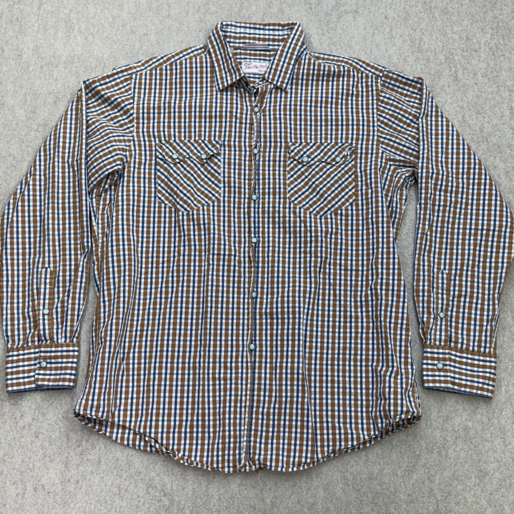 Shirt By Shirt Men XL Button Down Western Brown Gingham Cowboy Workwear Business